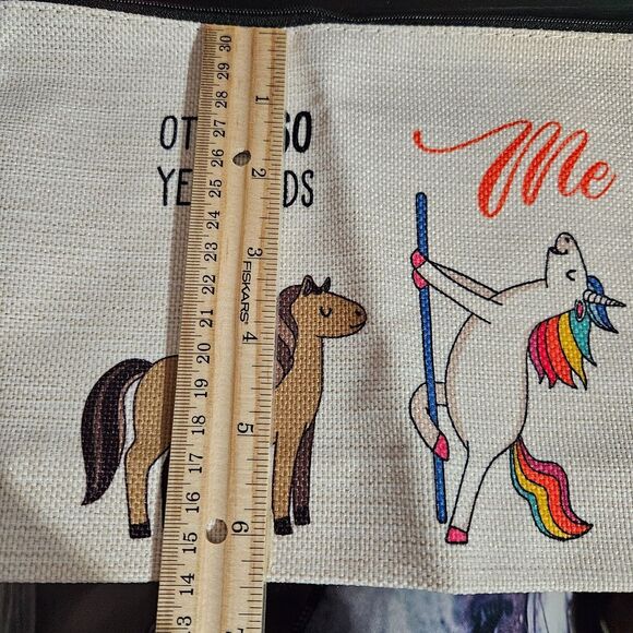 Funny 60th Birthday Unicorn Pole Dancing Canvas Makeup Bag Cosmetic Pouch - Picture 3 of 4